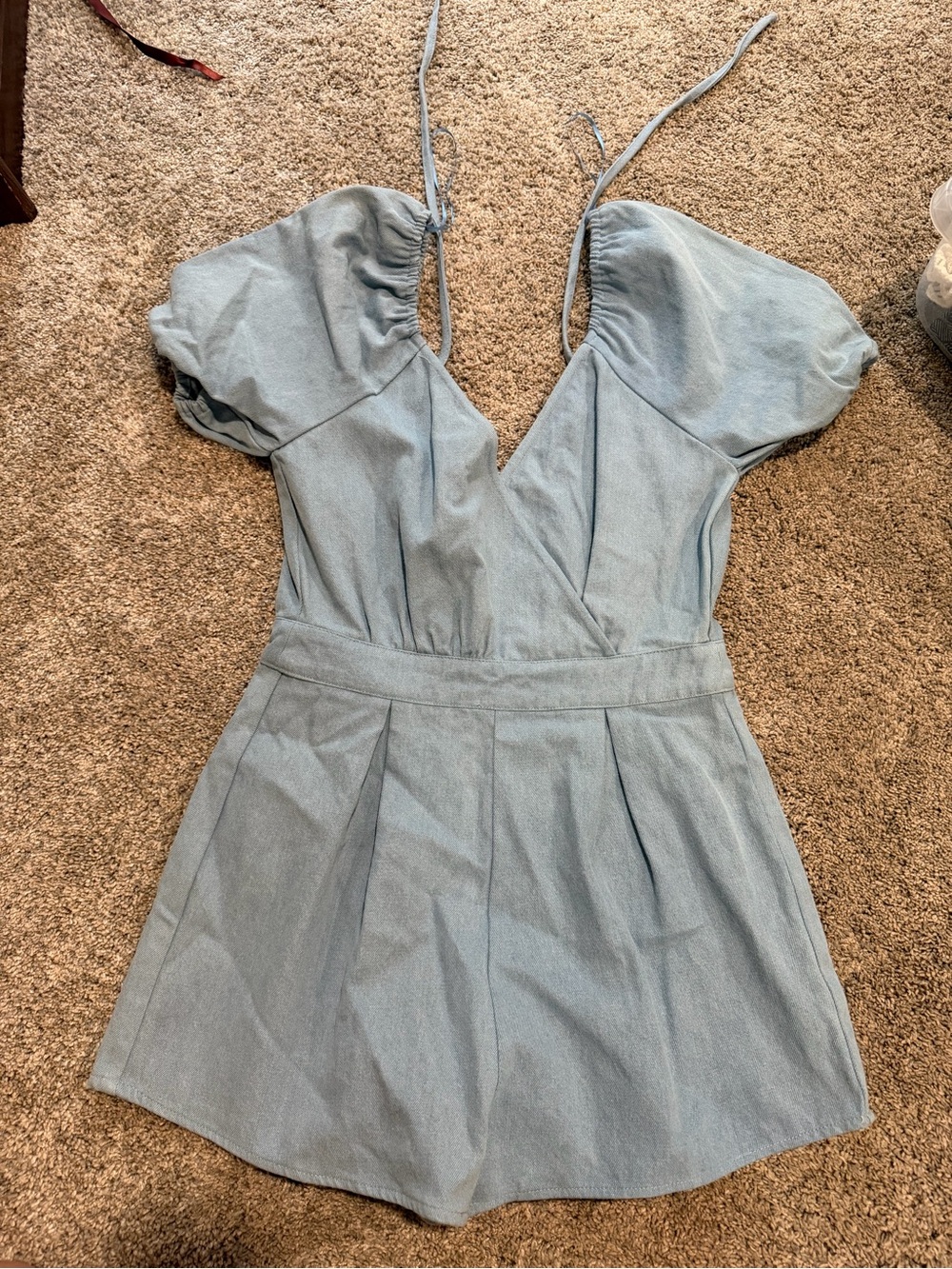 Blue Blush Light Blue Mini Dress with Puff Sleeves